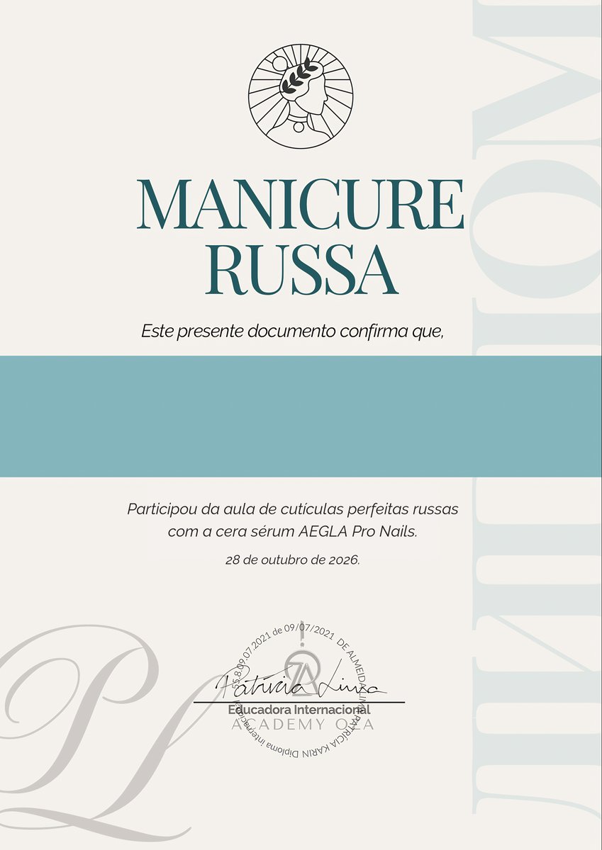 Modelo do certificado de Manicure Russa